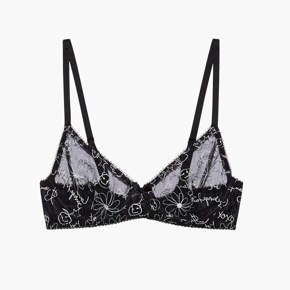 Savage by Fenty Black & white sheer lace bralette. Size: 38D